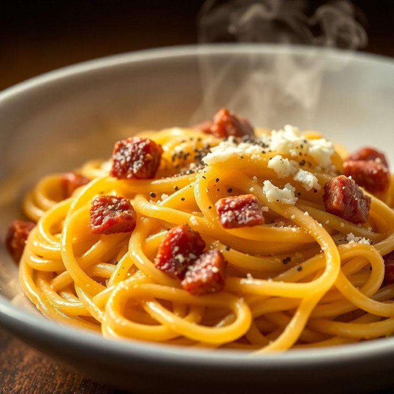 Klassische Spaghetti Carbonara mit Pancetta und Pecorino