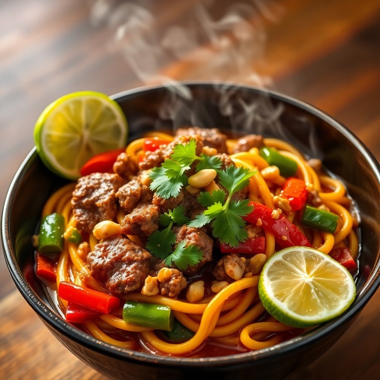 Wok de Nouilles Udon, Bœuf Haché et Légumes à la Sauce Pad Thai Express