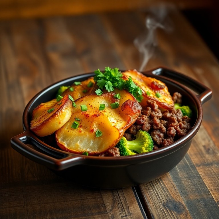 Gekruide Gehakt-Aardappel-Broccolischotel uit de Oven