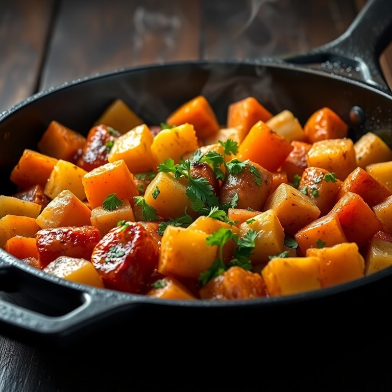 Rustikale Deutsche Kartoffel-Wurzelgemüse-Pfanne