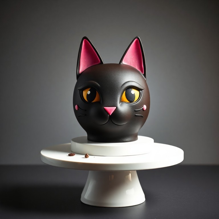 Pastel Artístico de Cabeza de Gato con Queso y Chocolate