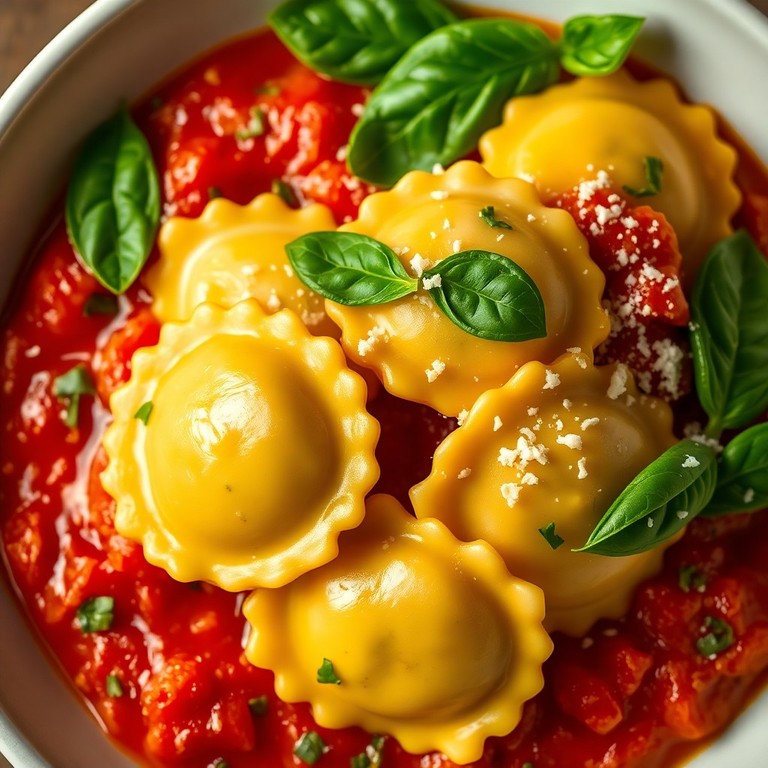 Homemade Herb-Stuffed Ravioli and  Basil Sauce