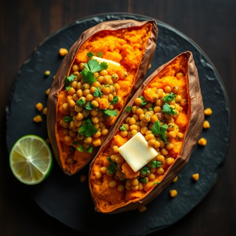Hearty Sweet Potato Kumpir with Aromatic Curry Lentil Salad