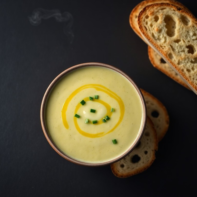 Creamy Vegan Broccoli and Potato Soup with Toasted Garlic Ciabatta