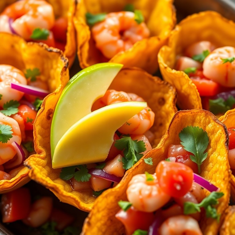 Canastitas de Plátano Crujientes con Ceviche de Camarón