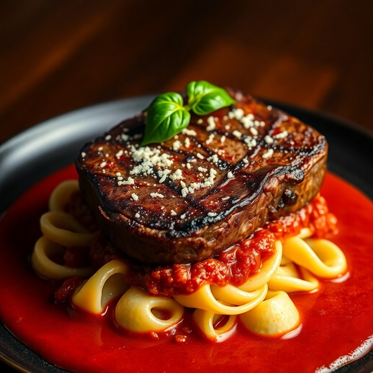 Gnocchi de Patata con Salsa Boloñesa Enriquecida y Chuleton a la Parrilla