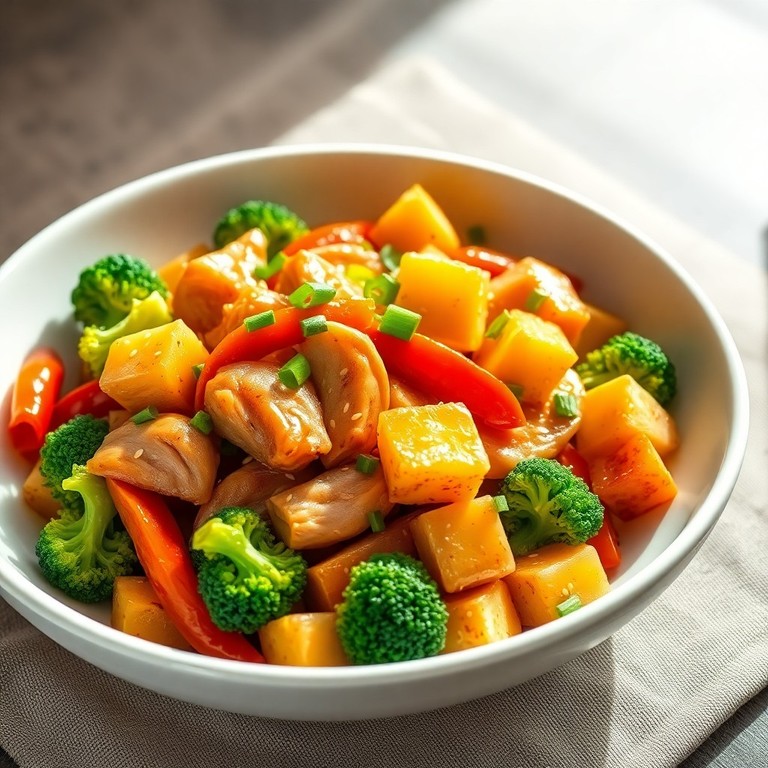 Salteado Saludable de Pollo, Verduras y Papas al Estilo Asiático