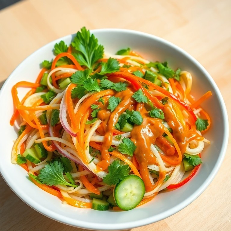 Salada Refrescante de Folha de Arroz com Molho de Amendoim