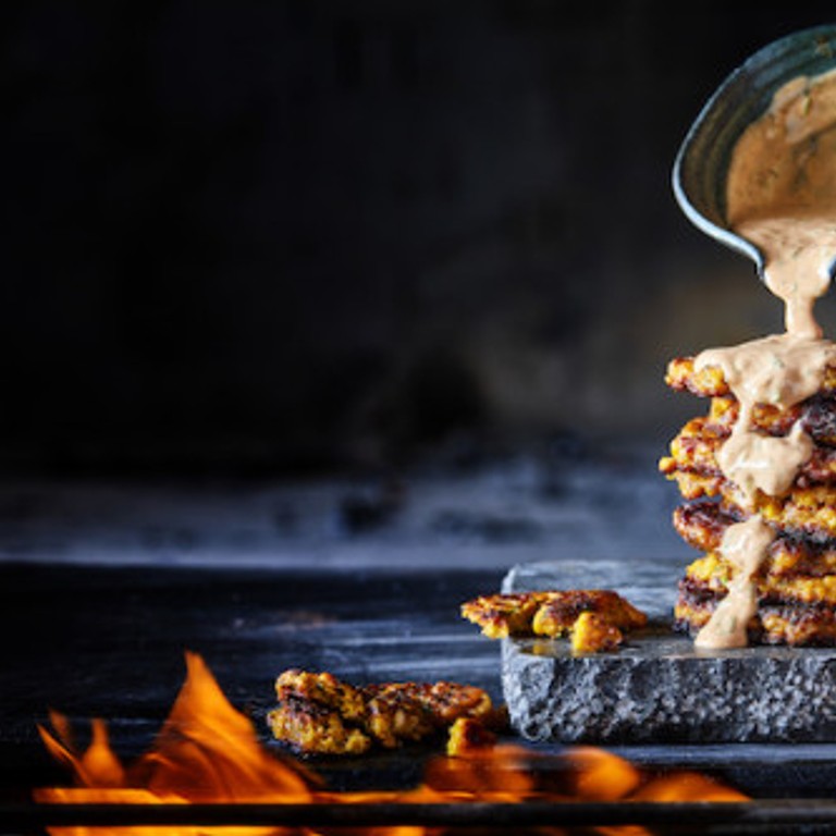 Crispy griddled bacon corn fritters