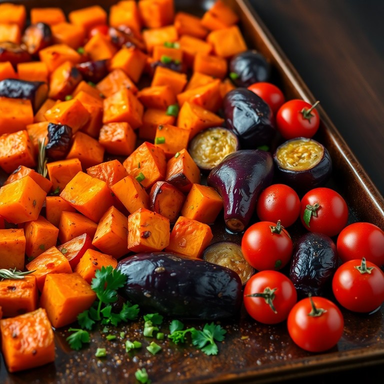 Ofengeröstetes Wurzelgemüse mit Süßkartoffeln und mediterranen Akzenten