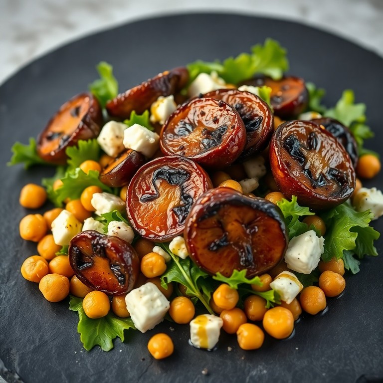 Gekarameliseerde Paddenstoelen met Feta en Kikkererwten Salade