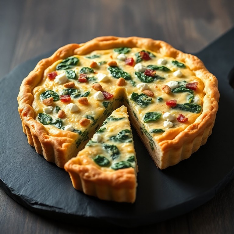 Romige Spinazie-Geitenkaas Quiche met Cashewnoten en Parmaham