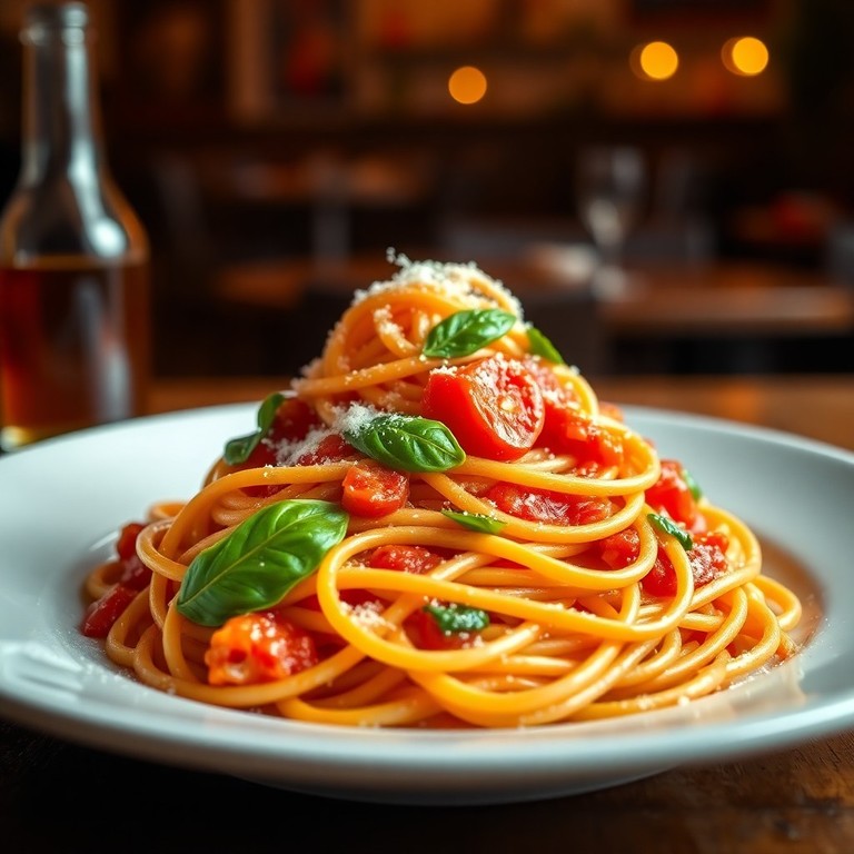 Pâtes Classiques à la Sauce Tomate et Basilic Frais