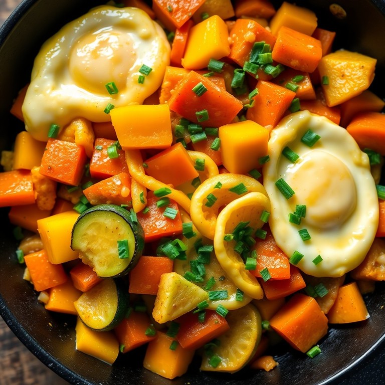 Frühstücks-Gemüsepfanne mit frischem Rührei