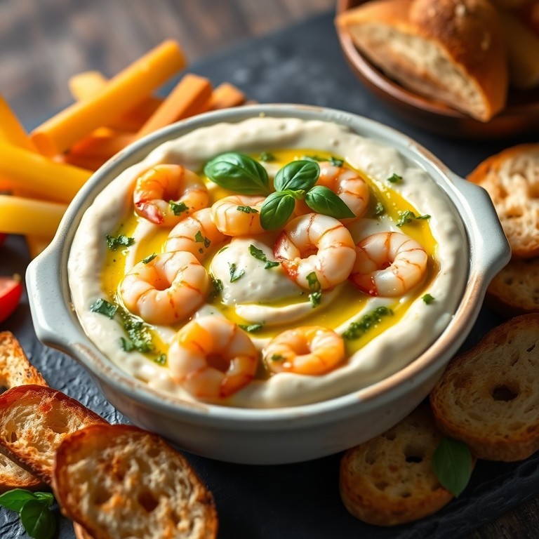 Romige Petit Suisse Dip met Garnalen en Pesto Verde