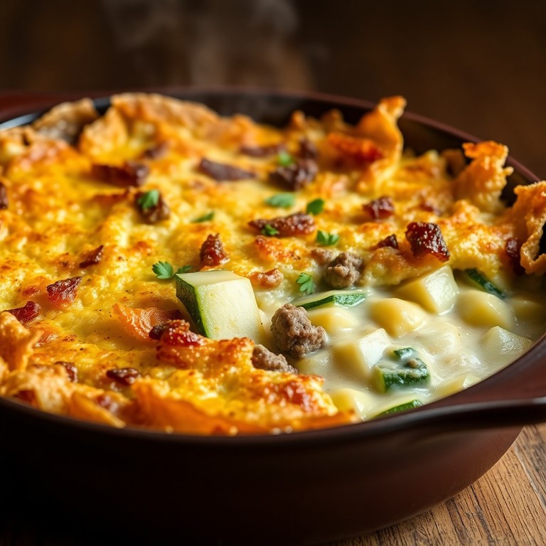 Gratin Familial de Panais, Courgette, Bœuf Haché et Épinards à la Crème, Croûte de Lardons