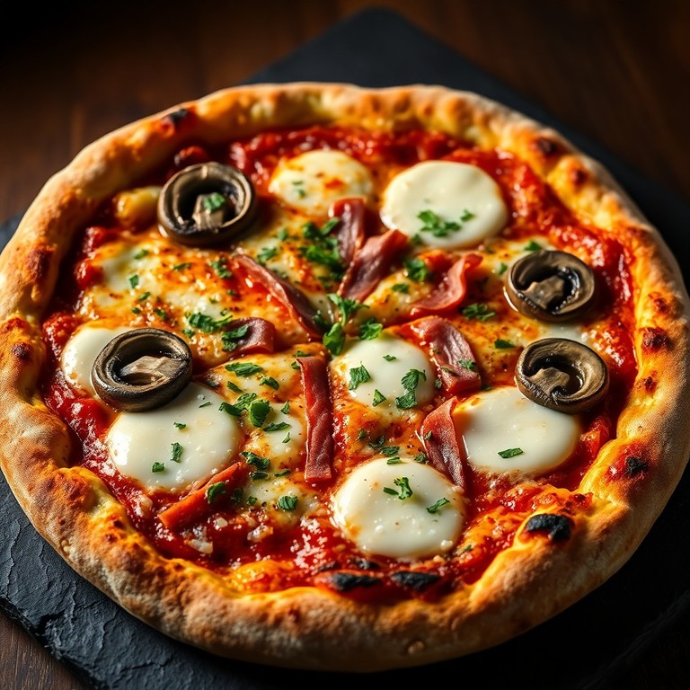 Pizza Clásica de Queso, Champiñones y Jamón Artesanal