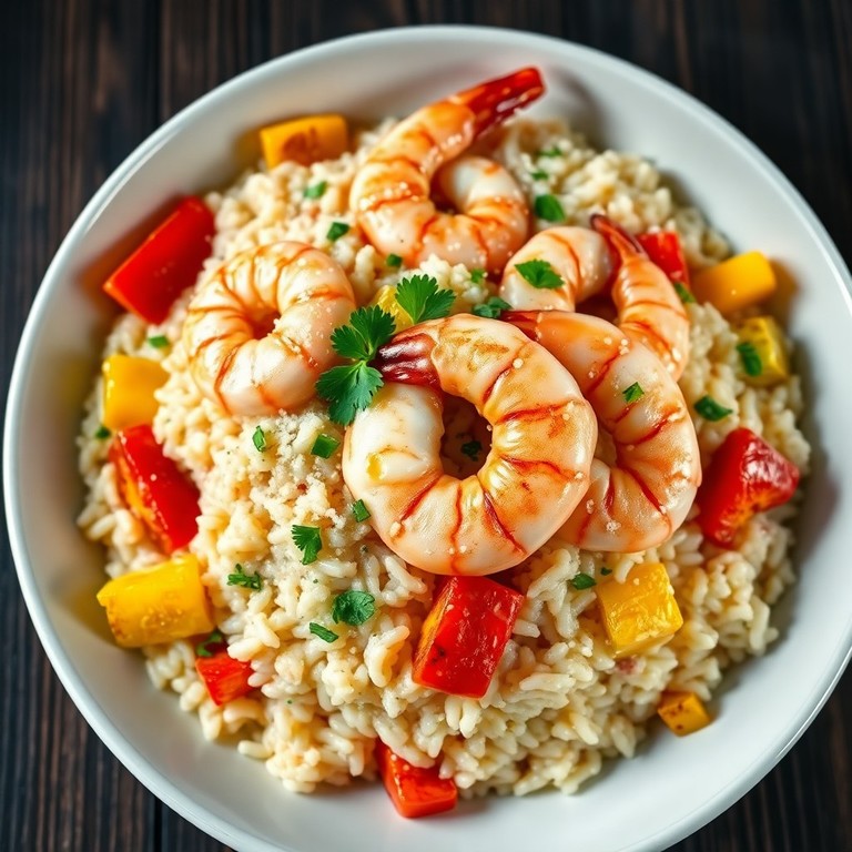 Risotto Crémeux aux Crevettes à l'Ail et Légumes Grillés