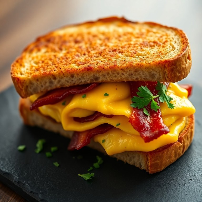 Sanduíche Artesanal de Omelete de 4 Queijos com Bacon e Sourdough