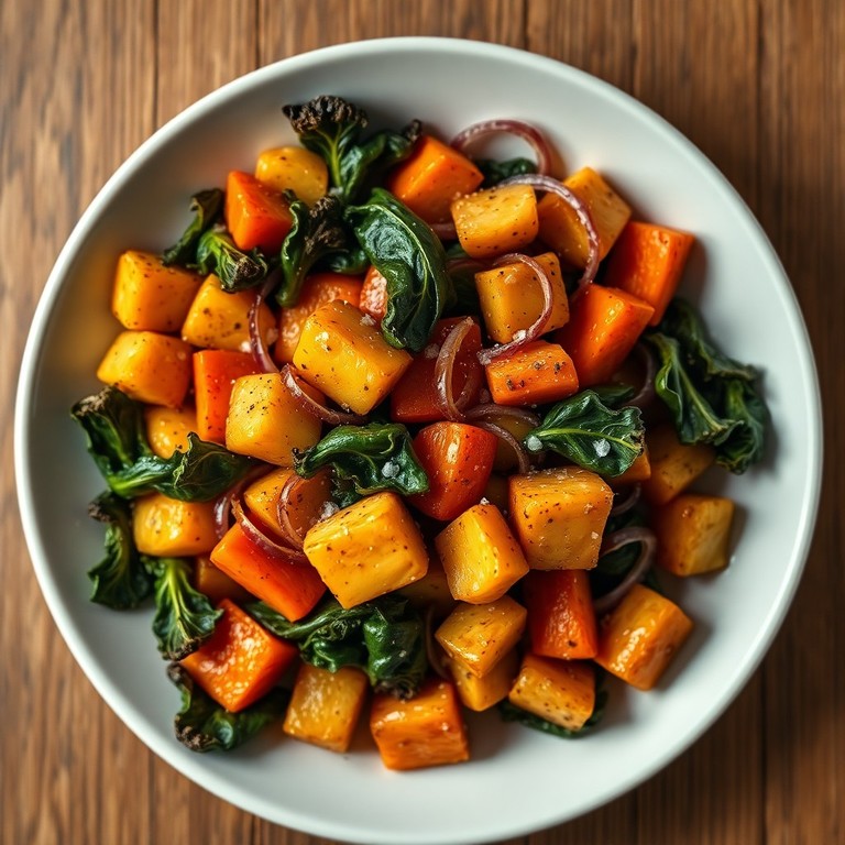 Cenoura e Batata Assadas com Ervas e Vegetais Frescos
