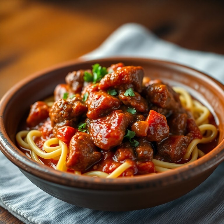 Carne Guisada Rápida con Fideos en Caldo