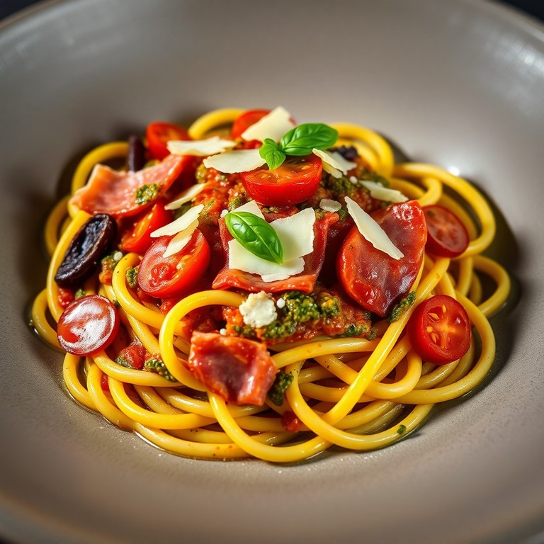 Tagliatelles au Pesto Rosso, Coppa et Parmesan