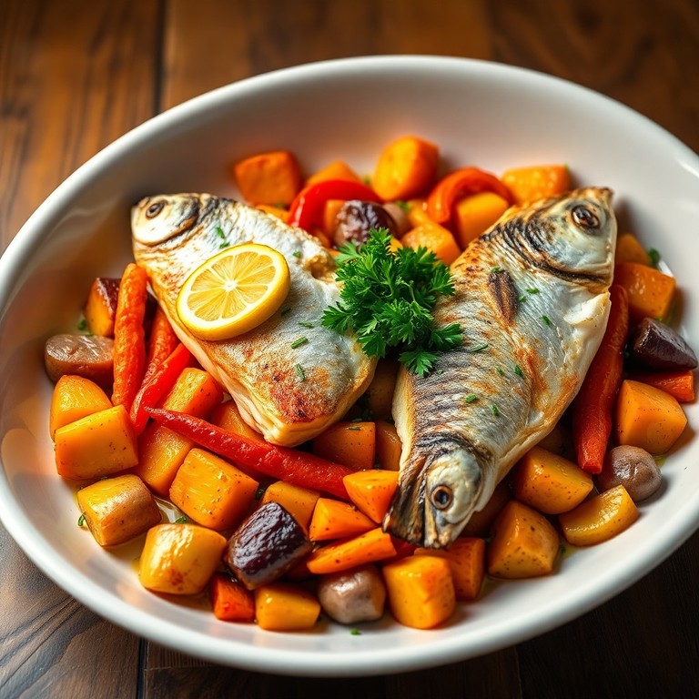 Рыба, запеченная с картофелем и овощами в духовке