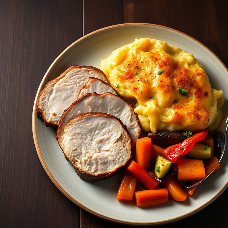 Geroosterde Varkenshaas met Romige Aardappelgratin en Geroosterde Groenten
