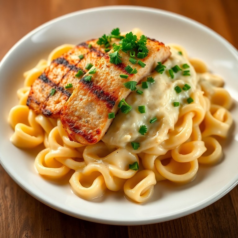 Creamy Potato Alfredo with Bowtie Pasta and Grilled Chicken