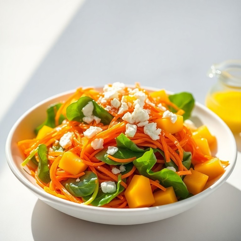 Ensalada Vibrante de Mango, Zanahoria y Lechuga con Aderezo Cítrico
