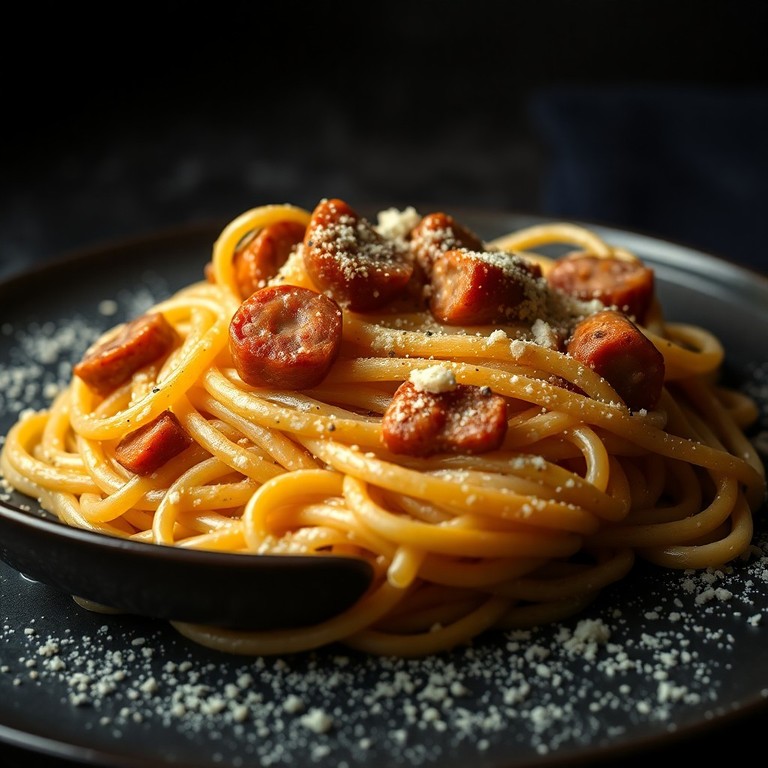 Spaghetti Carbonara Rustique aux Saucisses Fumées