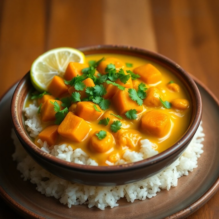 Curry Doux de Patate Douce et Pois Chiches au Lait de Coco