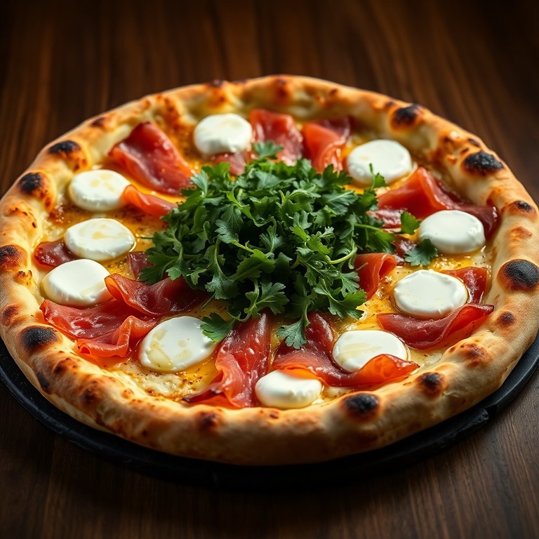 Pizza Blanche à la Burrata, Jambon de Parme et Roquette