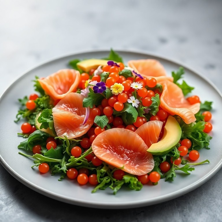 Фигурный салат с лососем и красной икрой