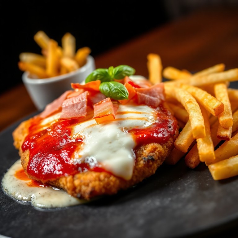 Milanesa a la Napolitana con Papas Fritas y Toque de Albahaca