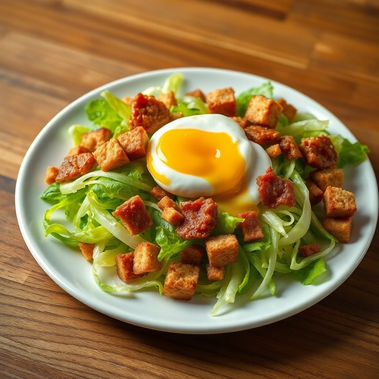 Salade Frisée aux Lardons et Œuf Poché à la Moutarde