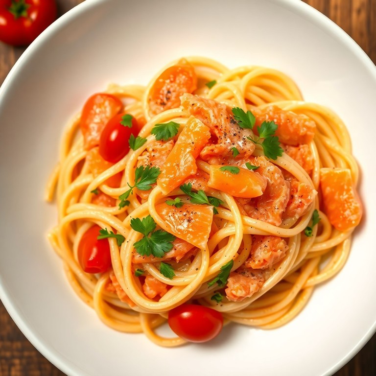 Fettuccine Cremoso con Salmón Ahumado y Cilantro