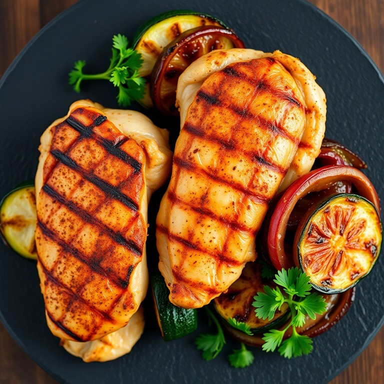 Pollo a la Parrilla con Zapallo Italiano y Cebolla Caramelizada