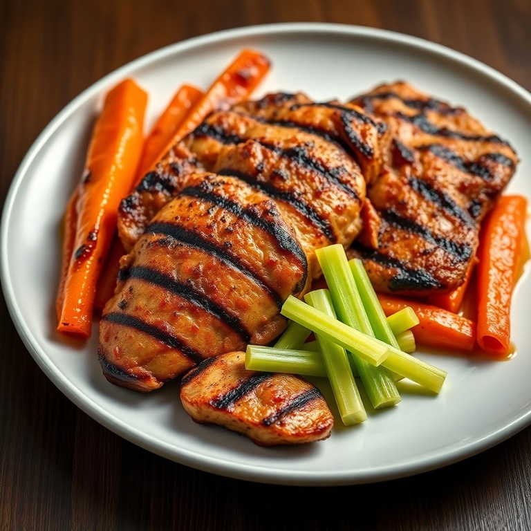 Pollo a la Parrilla con Zanahorias Glaseadas y Apio Crujiente