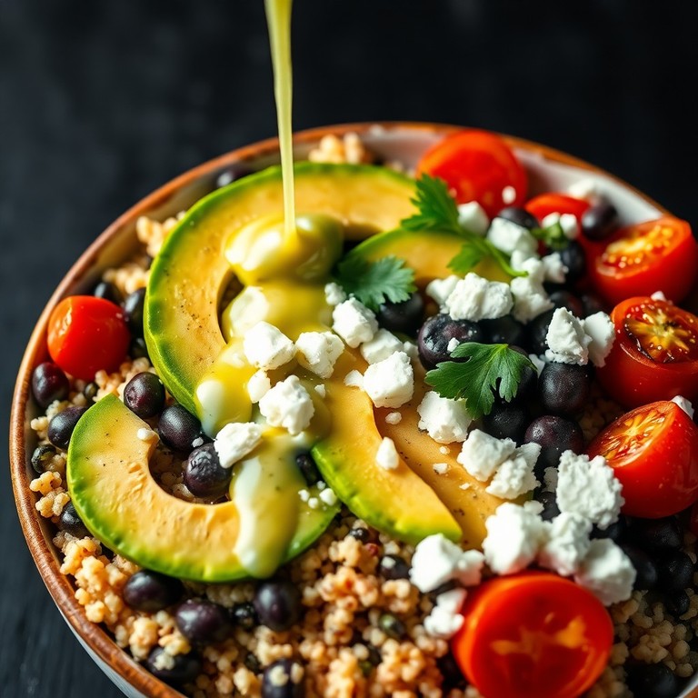 High-Protein Quinoa and Black Bean Power Bowl with Roasted Tomatoes and Feta
