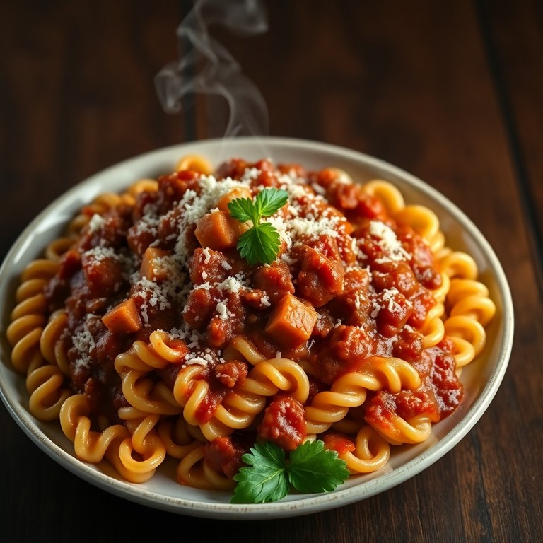 Macarrão Parafuso à Bolonhesa com Mortadela e Parmesão