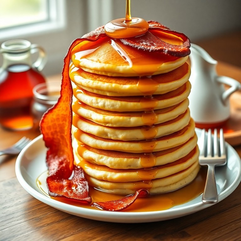 Amerikaanse Breakfast Pannenkoeken met Krokant Spek en Ahornsiroop
