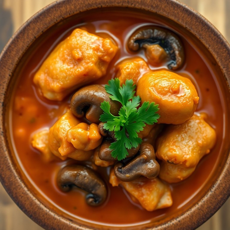 Herzhaftes Hähnchen-Pilz-Gulasch in milder Paprika-Paste