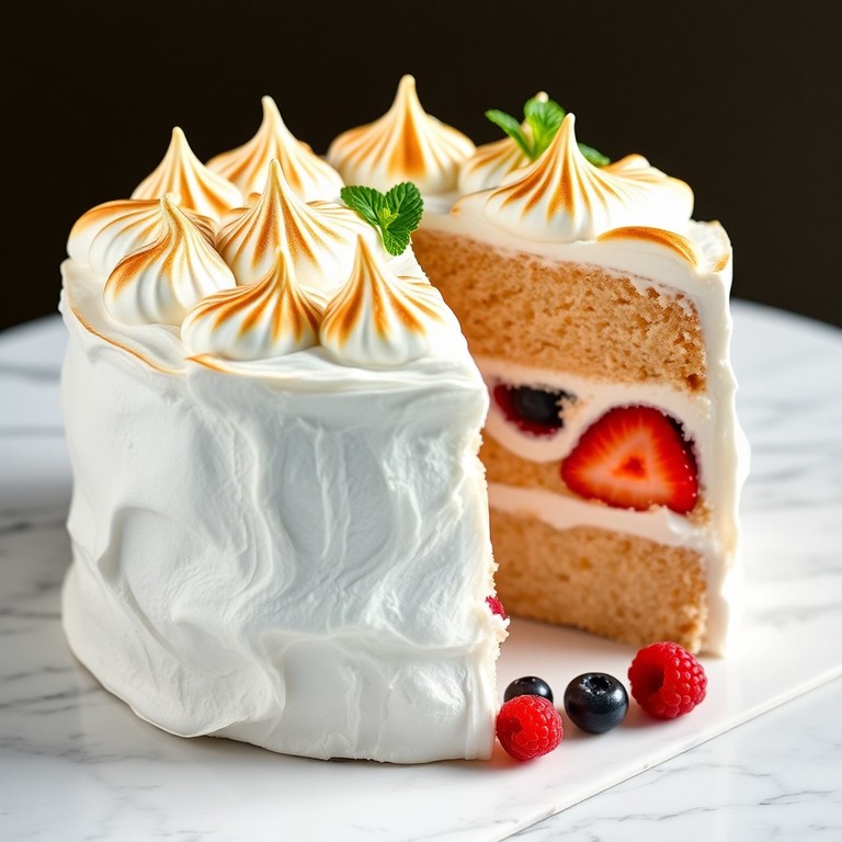 Tarta de Cumpleaños Sofisticada de Vainilla, Frutas y Merengue Italiano