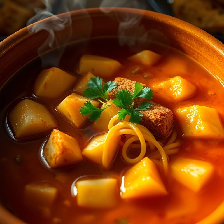 Guiso Rústico de Papas y Espaguetis con Ajo