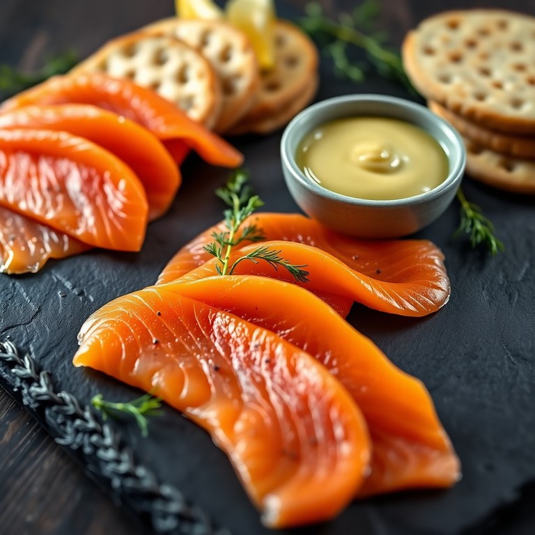 Saumon Gravlax Classique avec Sauce Crémée à l'Aneth et Blinis