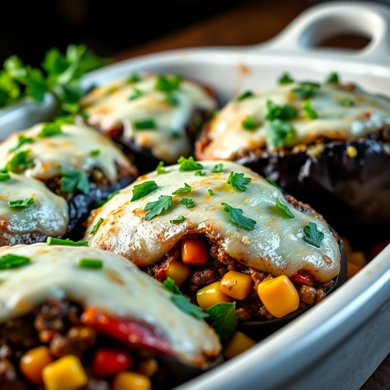 Aubergines Farcies à la Viande Hachée et aux Poivrons