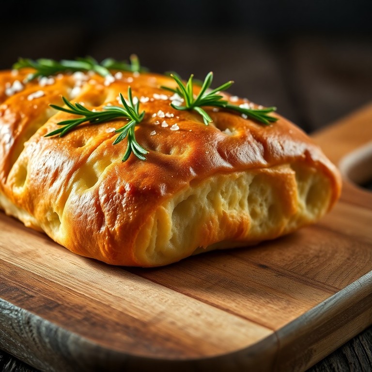 Klassische italienische Focaccia mit Rosmarin und Meersalz