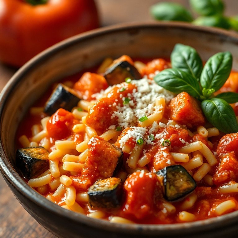 Orzo Cremoso con Berenjena y Salsa de Tomate Estilo Risotto