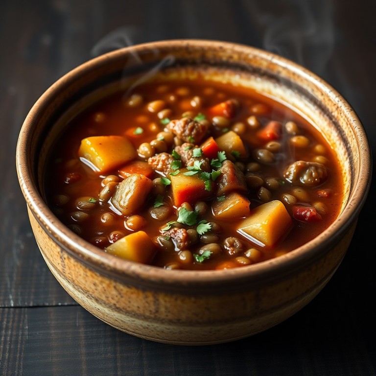 Estofado de Lentejas con Patatas, Chorizo, Panceta y Vino Blanco